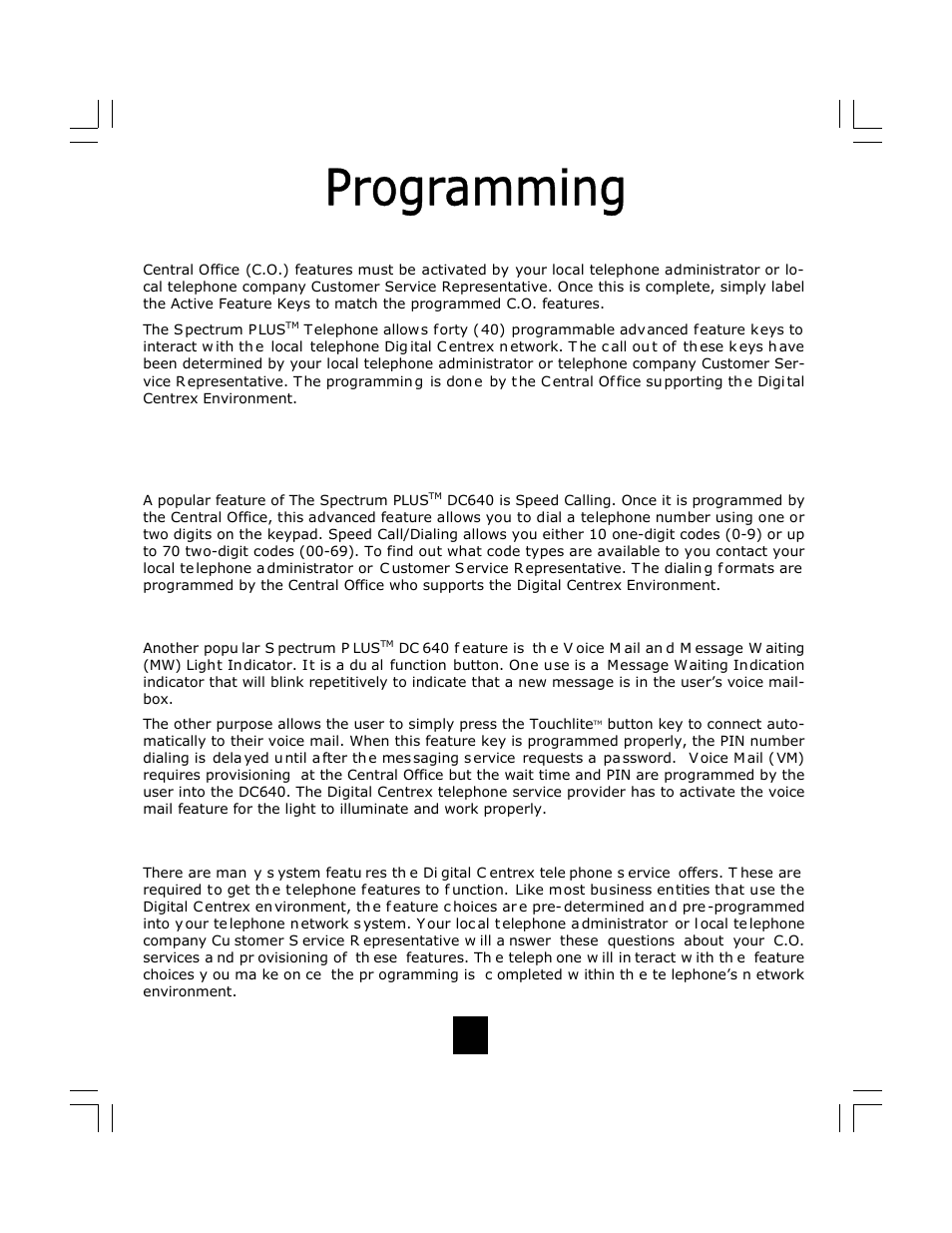 Programming the speed call / dial feature key, Programming central office (c.o.) features, Programming other system features | Telematrix DC640 User Manual | Page 17 / 42