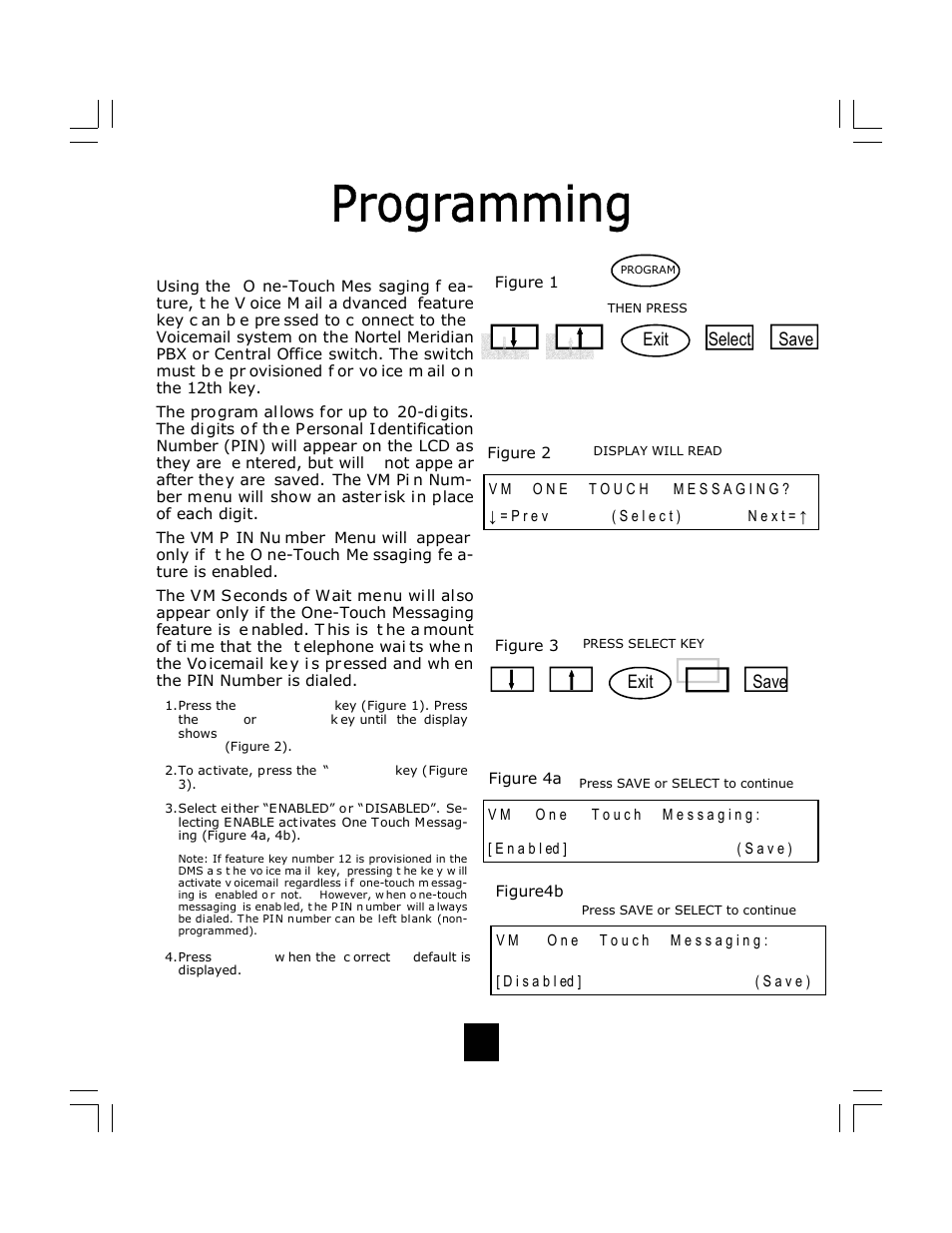 Programming voice mail, Save, Select exit | Exit, Select | Telematrix DC640 User Manual | Page 22 / 42