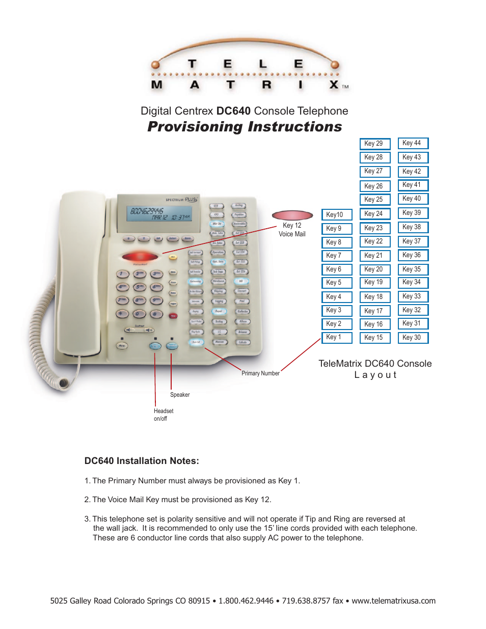 Telematrix DC640 Digital Centrex User Manual | 1 page