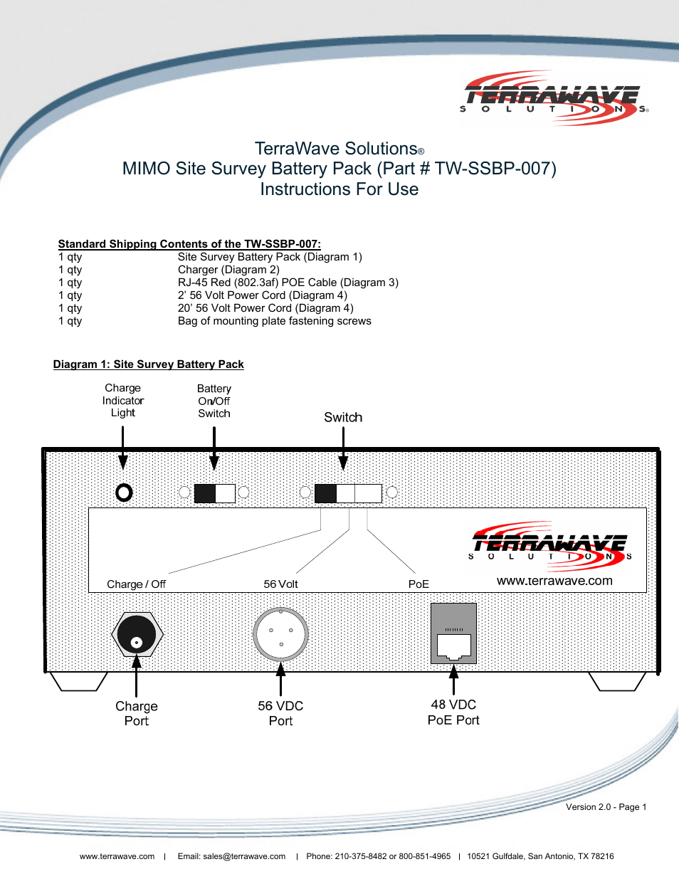 TerraWave 802.11n MIMO Site Survey Battery Pack User Manual | 8 pages