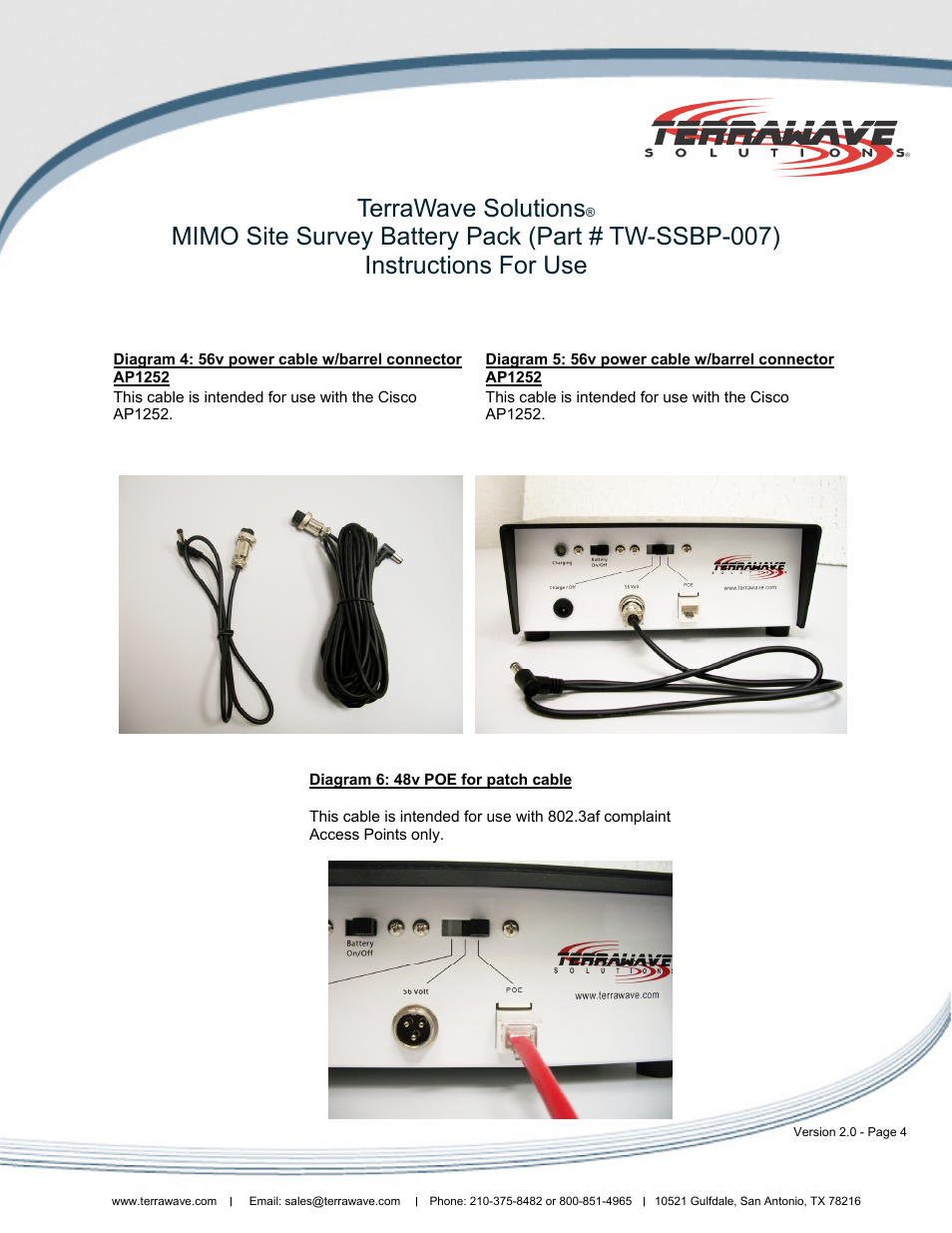 Terrawave solutions | TerraWave 802.11n MIMO Site Survey Battery Pack User Manual | Page 4 / 8