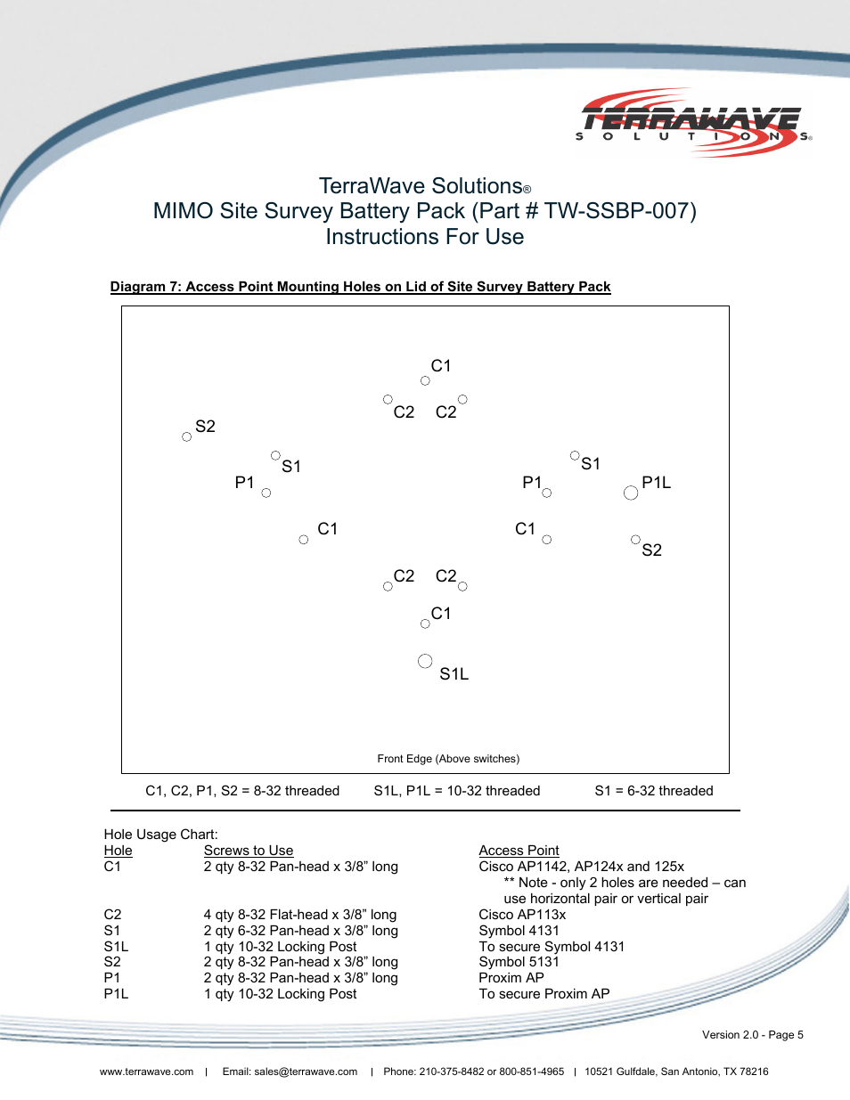 Terrawave solutions | TerraWave 802.11n MIMO Site Survey Battery Pack User Manual | Page 5 / 8