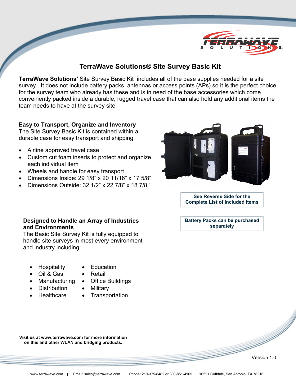 TerraWave Site Survey Basic Kit User Manual | 2 pages