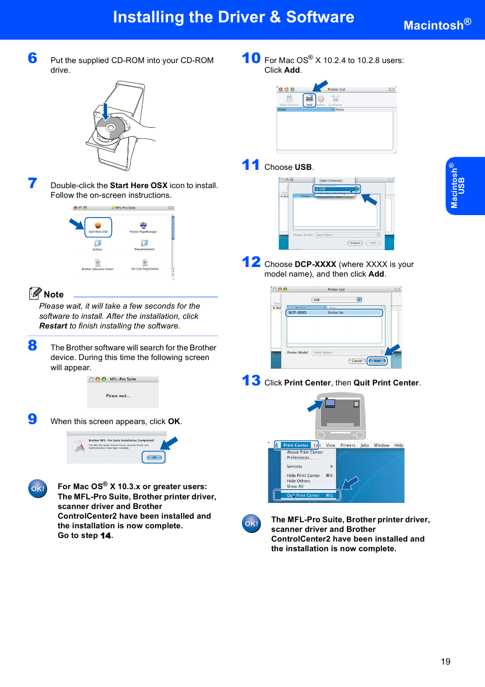 Installing the driver & software, Macintosh | Brother dcp135c User Manual | Page 21 / 26