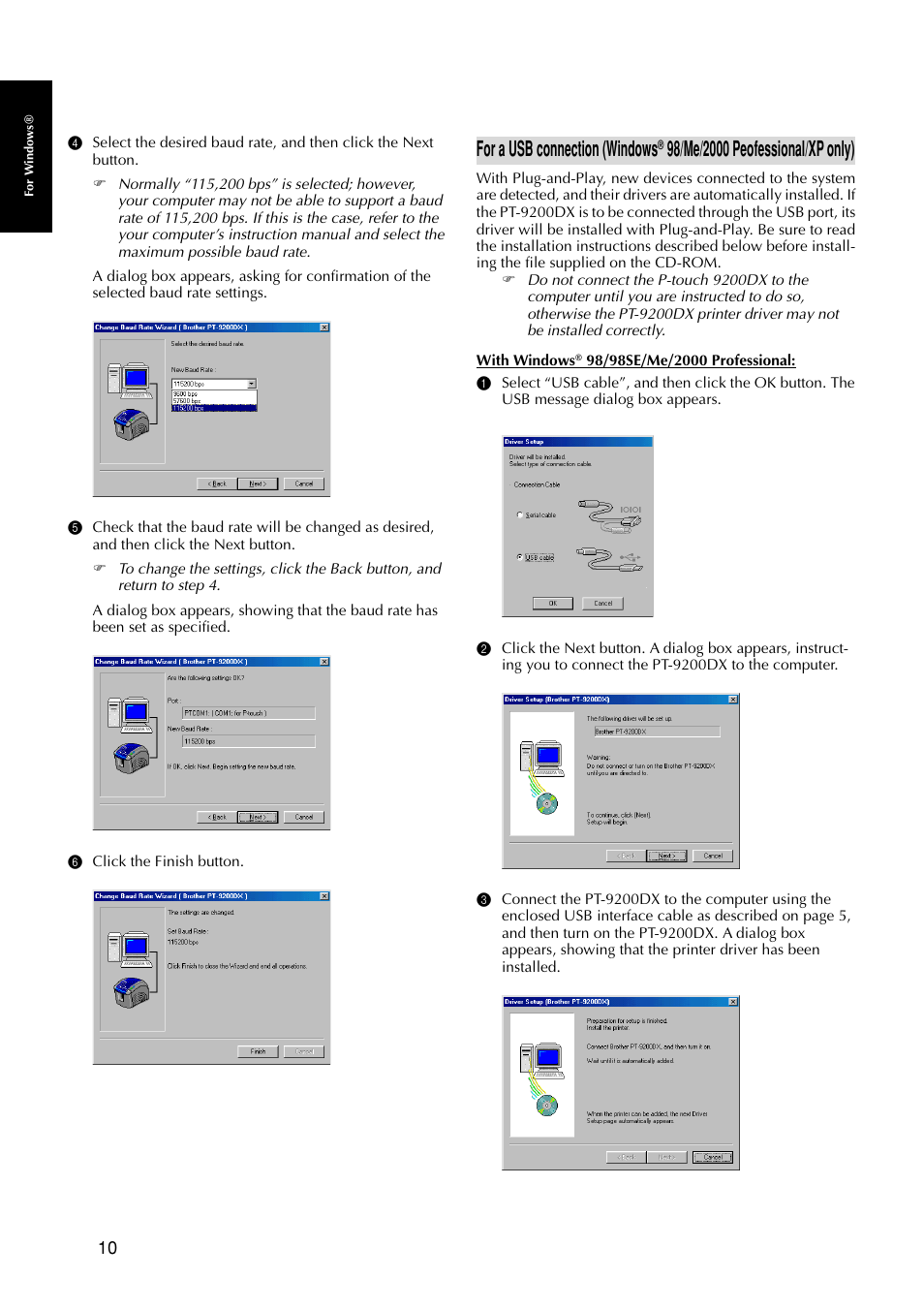 For a usb connection (windows | Brother P-TOUCH PRO DX PT-9200DX User Manual | Page 14 / 80