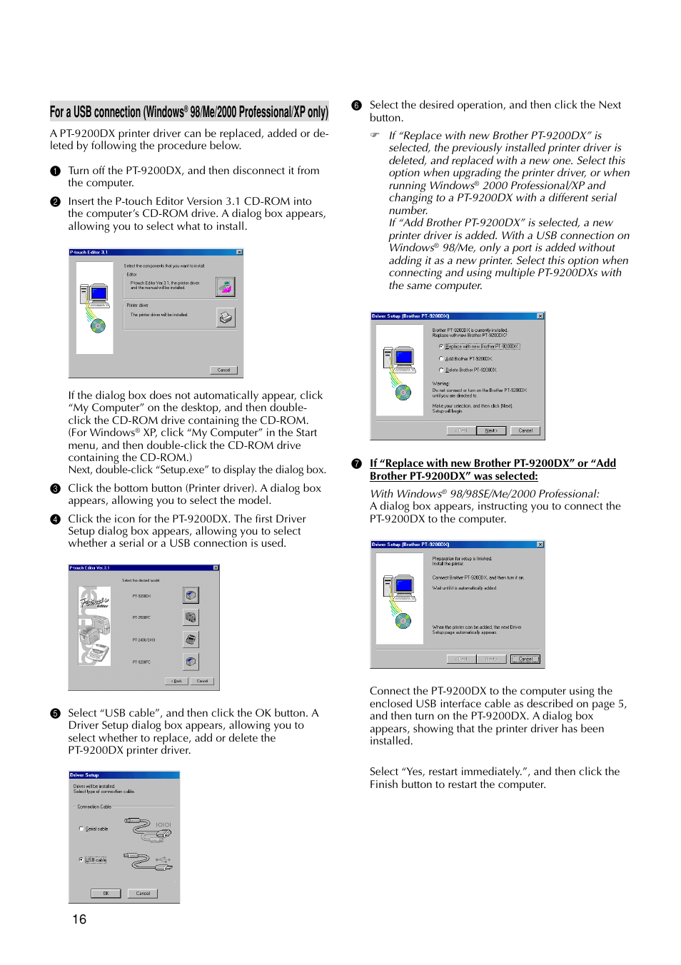 For a usb connection (windows | Brother P-TOUCH PRO DX PT-9200DX User Manual | Page 20 / 80