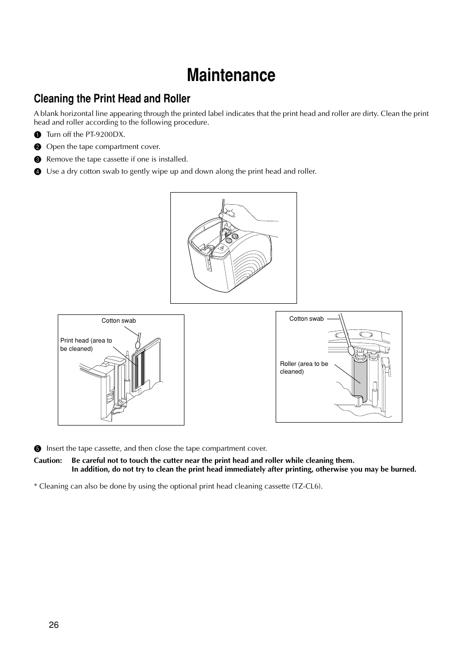 Maintenance, Cleaning the print head and roller | Brother P-TOUCH PRO DX PT-9200DX User Manual | Page 30 / 80