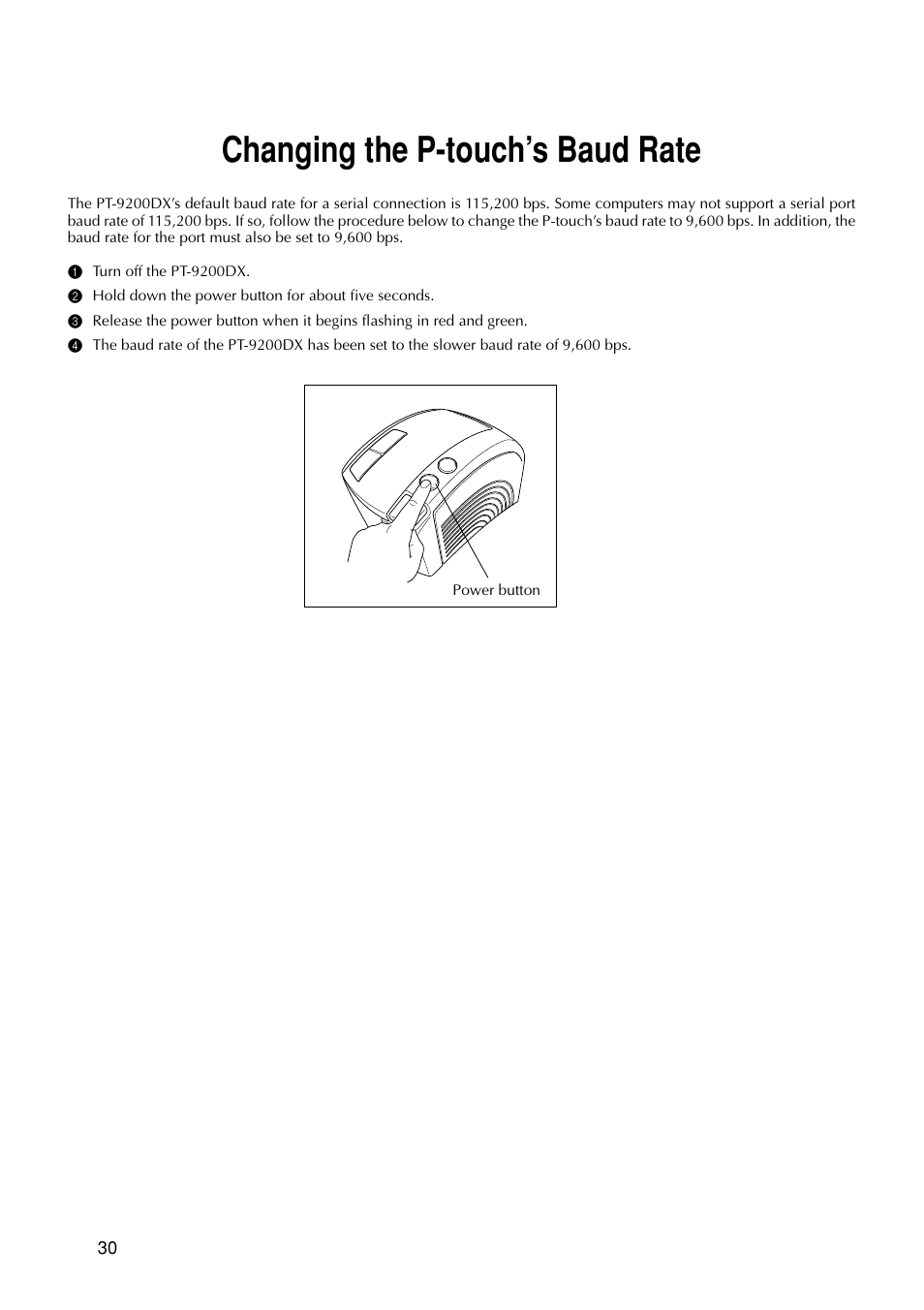 Changing the p-touch’s baud rate | Brother P-TOUCH PRO DX PT-9200DX User Manual | Page 34 / 80