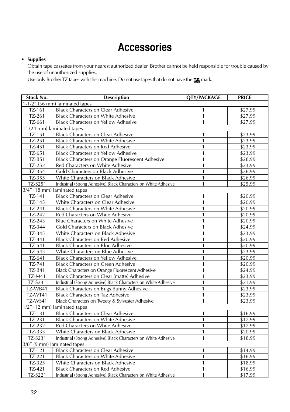 Accessories | Brother P-TOUCH PRO DX PT-9200DX User Manual | Page 36 / 80