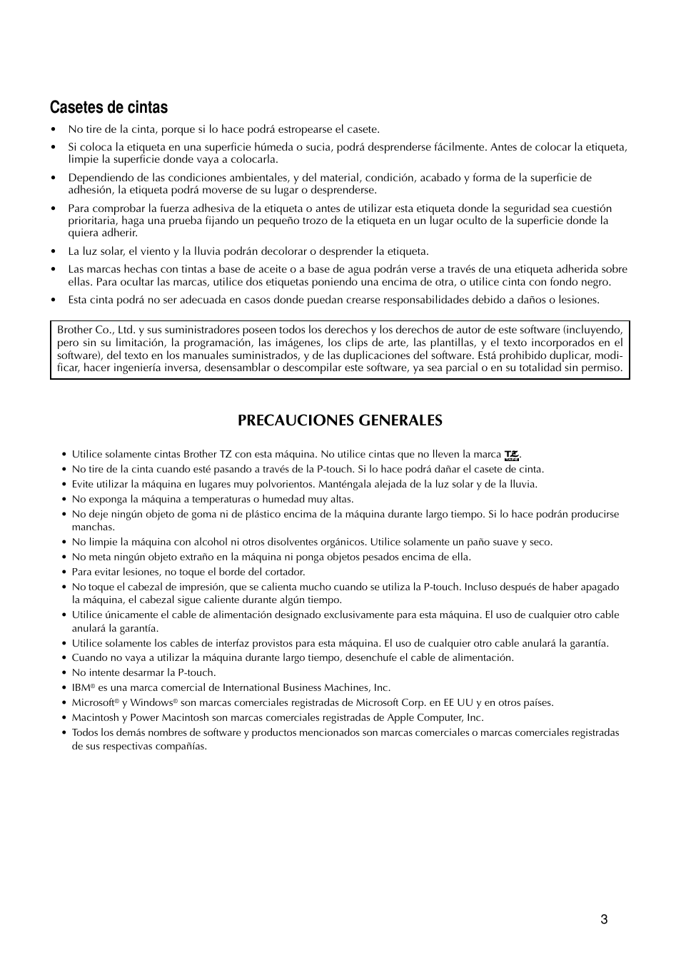 Casetes de cintas, Precauciones generales | Brother P-TOUCH PRO DX PT-9200DX User Manual | Page 47 / 80