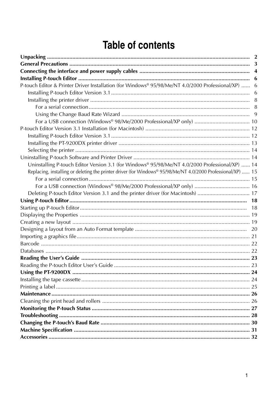 Brother P-TOUCH PRO DX PT-9200DX User Manual | Page 5 / 80