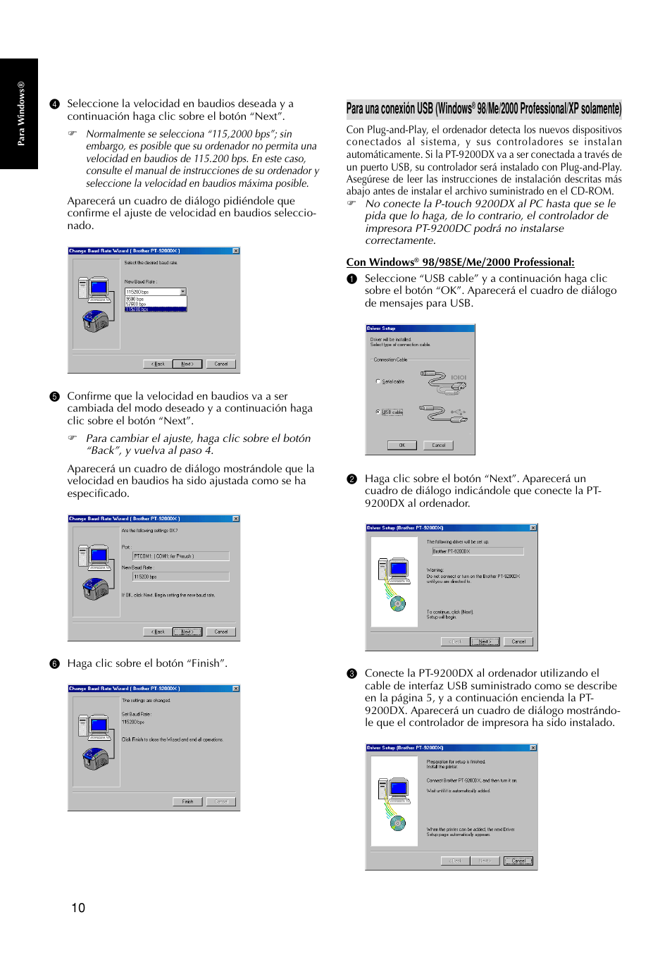 Para una conexión usb (windows | Brother P-TOUCH PRO DX PT-9200DX User Manual | Page 54 / 80