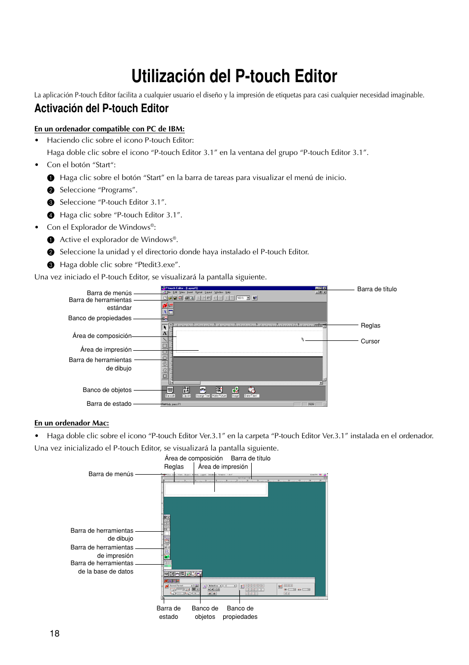 Utilización del p-touch editor, Activación del p-touch editor | Brother P-TOUCH PRO DX PT-9200DX User Manual | Page 62 / 80