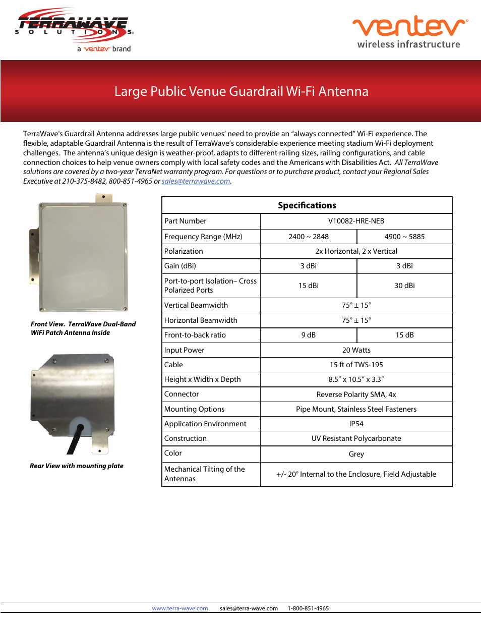 TerraWave V10082-HRE-NEB User Manual | 3 pages