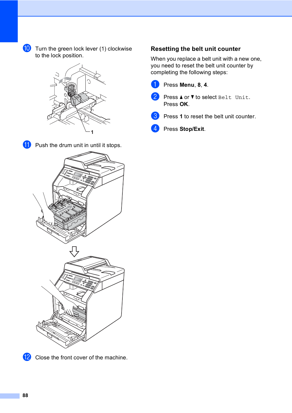 Resetting the belt unit counter | Brother MFC 9560CDW User Manual | Page 104 / 199