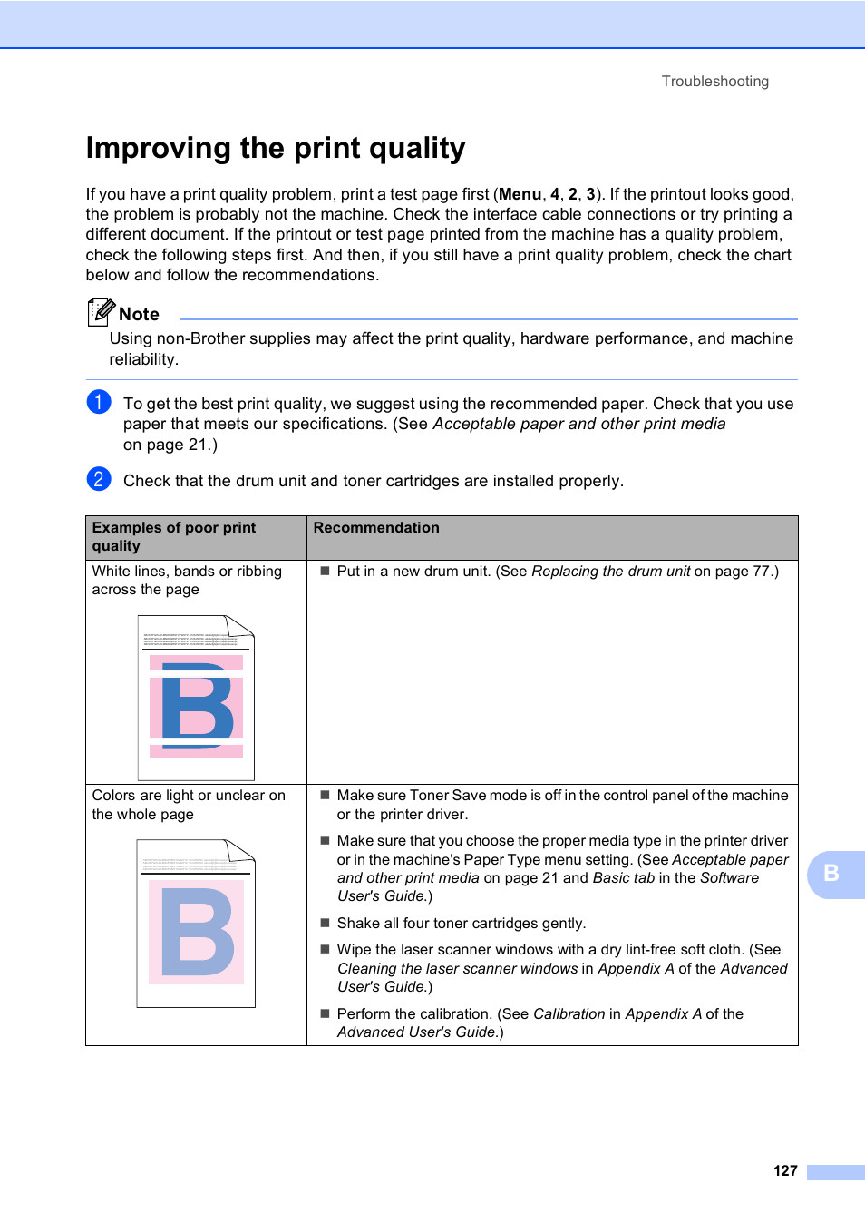 Improving the print quality | Brother MFC 9560CDW User Manual | Page 143 / 199