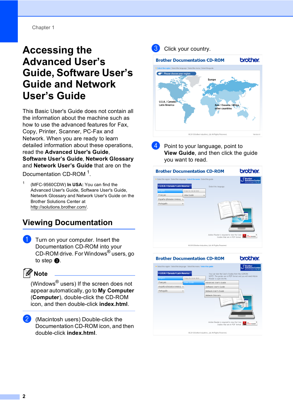 Viewing documentation, Network user’s guide | Brother MFC 9560CDW User Manual | Page 18 / 199