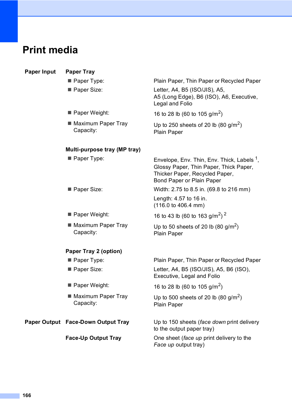 Print media | Brother MFC 9560CDW User Manual | Page 182 / 199