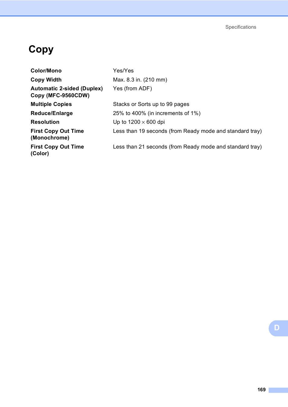 Copy | Brother MFC 9560CDW User Manual | Page 185 / 199