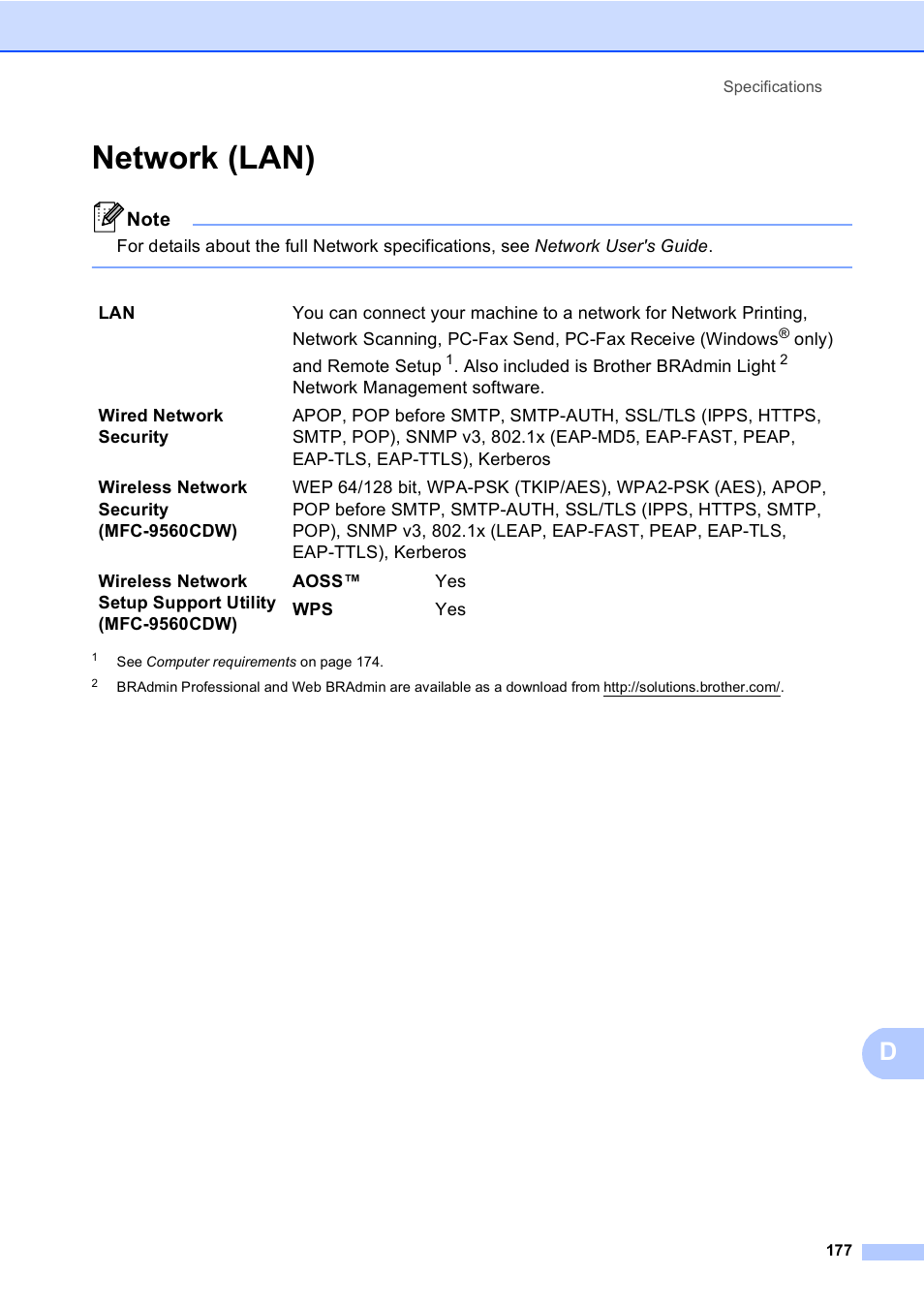 Network (lan) | Brother MFC 9560CDW User Manual | Page 193 / 199