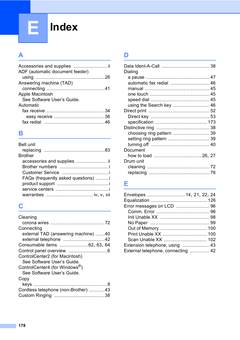 Index | Brother MFC 9560CDW User Manual | Page 194 / 199