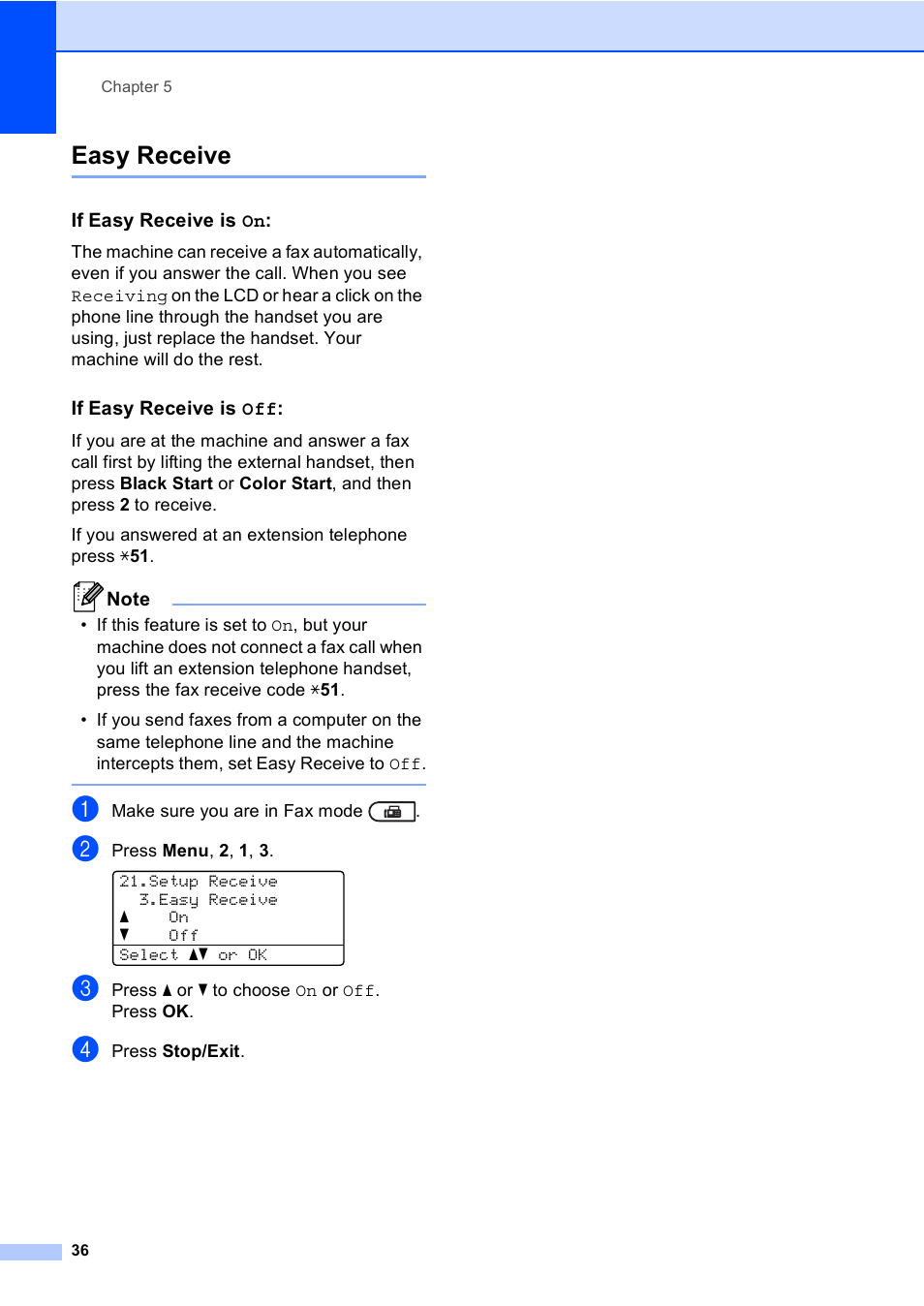 Easy receive, If easy receive is on, If easy receive is off | Brother MFC 9560CDW User Manual | Page 52 / 199