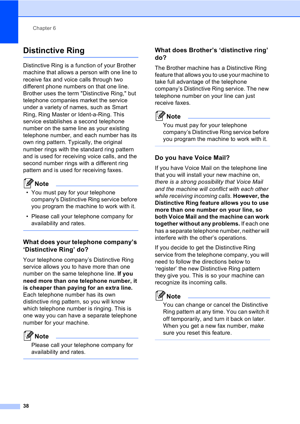 Distinctive ring, What does brother’s ‘distinctive ring’ do, Do you have voice mail | Brother MFC 9560CDW User Manual | Page 54 / 199