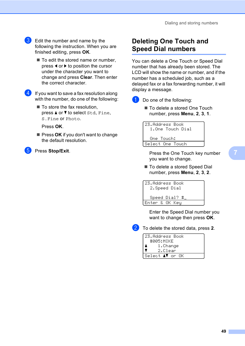 Deleting one touch and speed dial numbers | Brother MFC 9560CDW User Manual | Page 65 / 199
