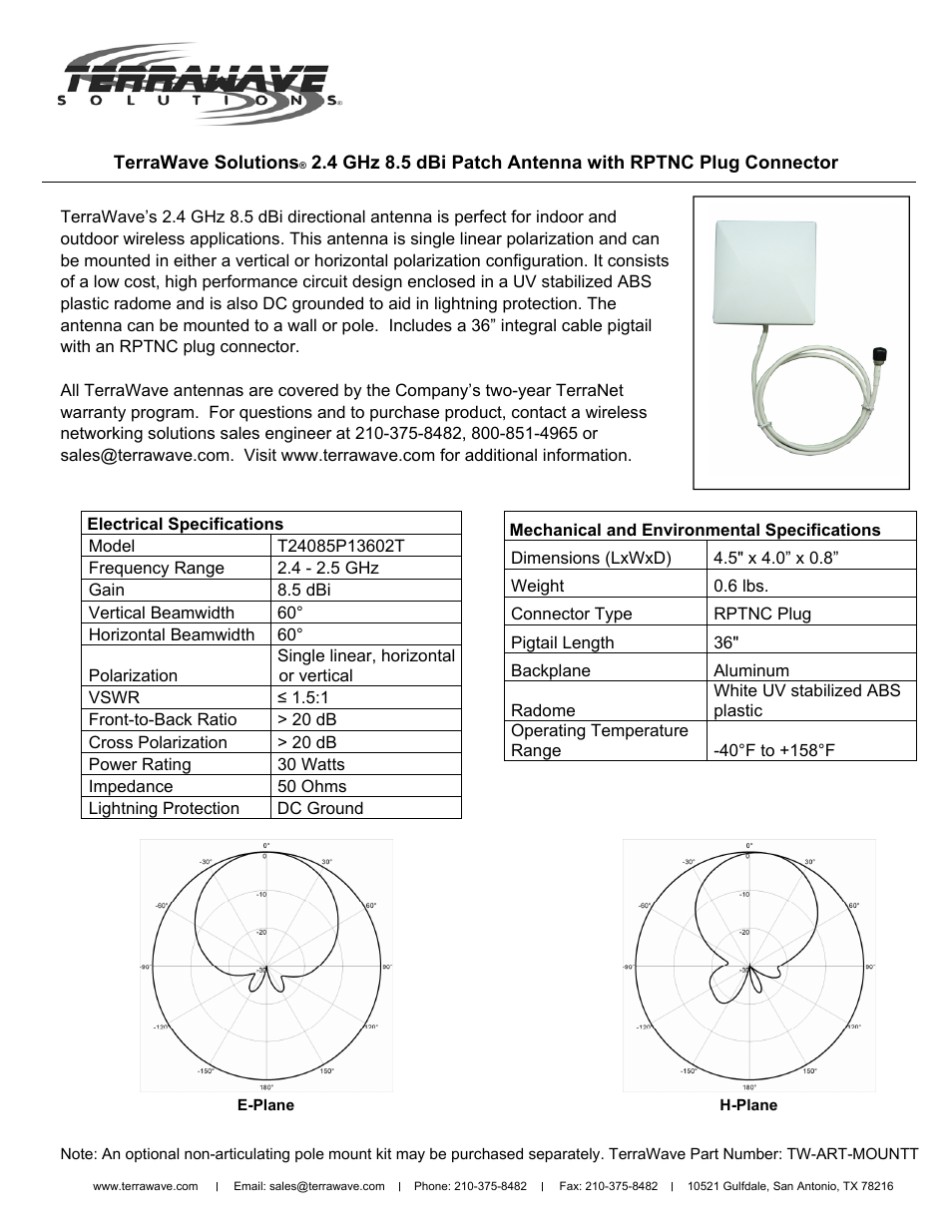 TerraWave T24085P13602T User Manual | 2 pages