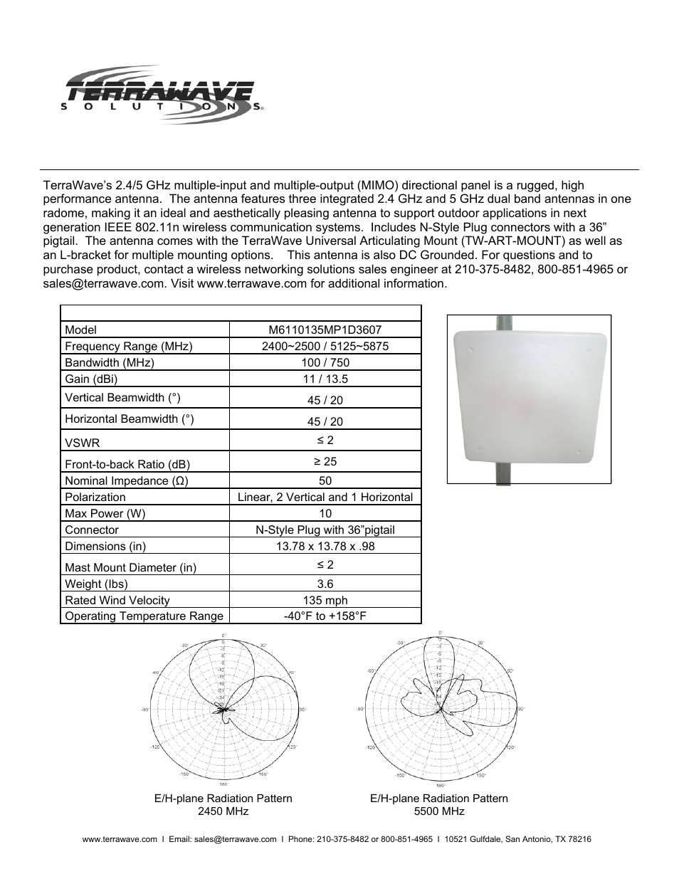 TerraWave M6110135MP1D3607 User Manual | 2 pages