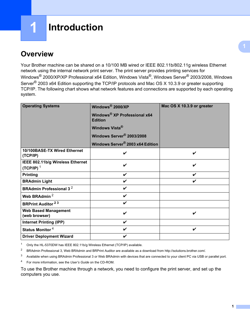 1 introduction, Overview, Introduction | Brother HL 5370DW User Manual | Page 11 / 203