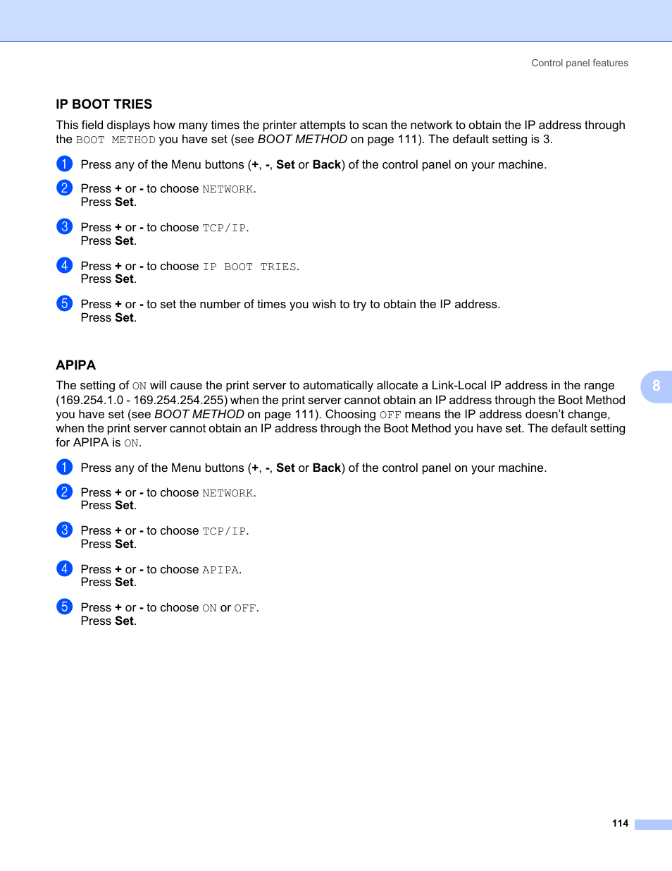 Ip boot tries, Apipa | Brother HL 5370DW User Manual | Page 124 / 203