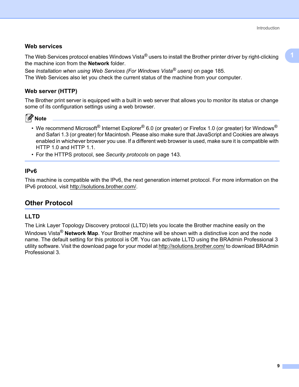 Web services, Web server (http), Ipv6 | Other protocol, Lltd | Brother HL 5370DW User Manual | Page 19 / 203