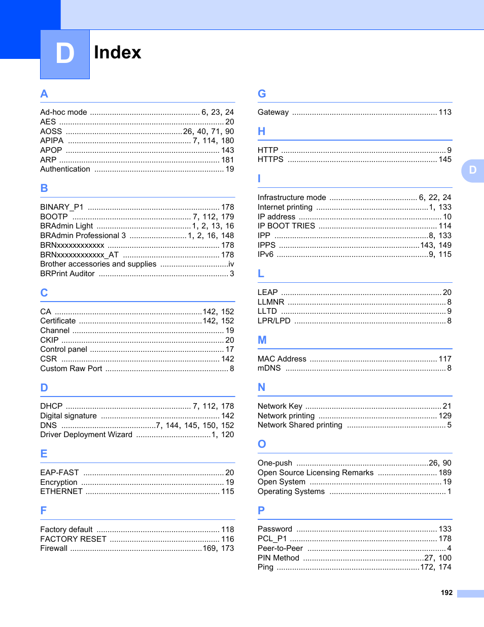 Index | Brother HL 5370DW User Manual | Page 202 / 203