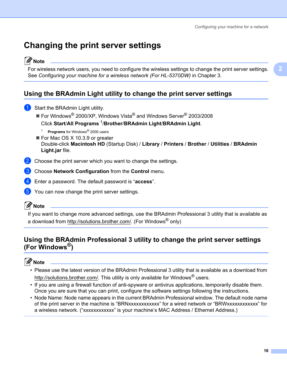 Changing the print server settings, Windows | Brother HL 5370DW User Manual | Page 26 / 203