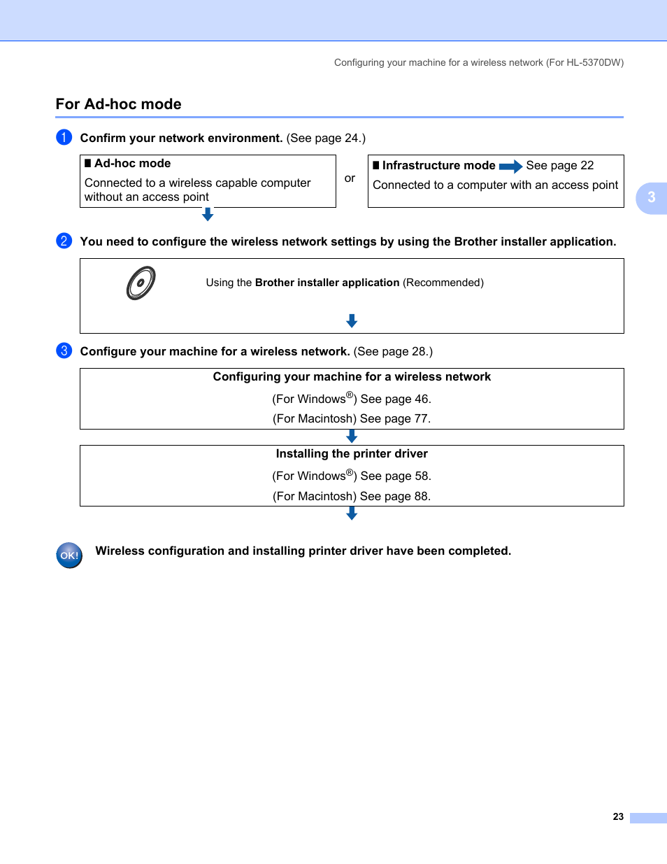 For ad-hoc mode, 3for ad-hoc mode | Brother HL 5370DW User Manual | Page 33 / 203