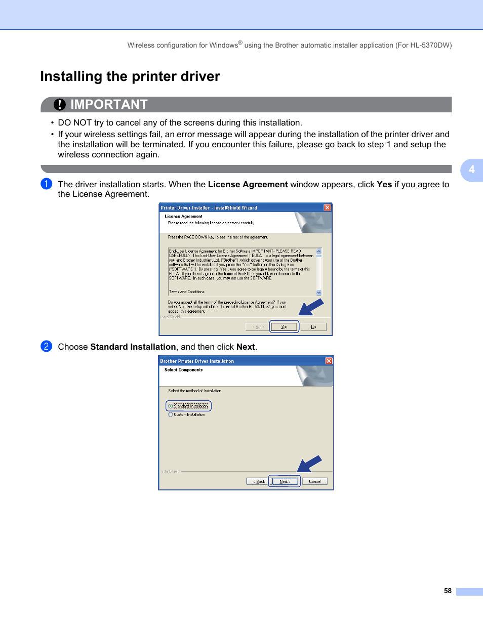 Installing the printer driver, Important | Brother HL 5370DW User Manual | Page 68 / 203