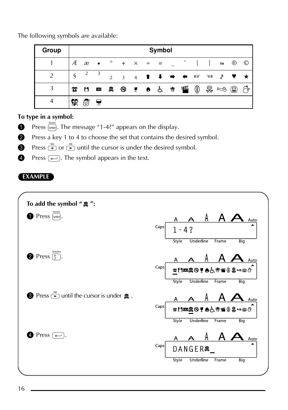 4? danger | Brother P-touch PT-1750 User Manual | Page 18 / 68