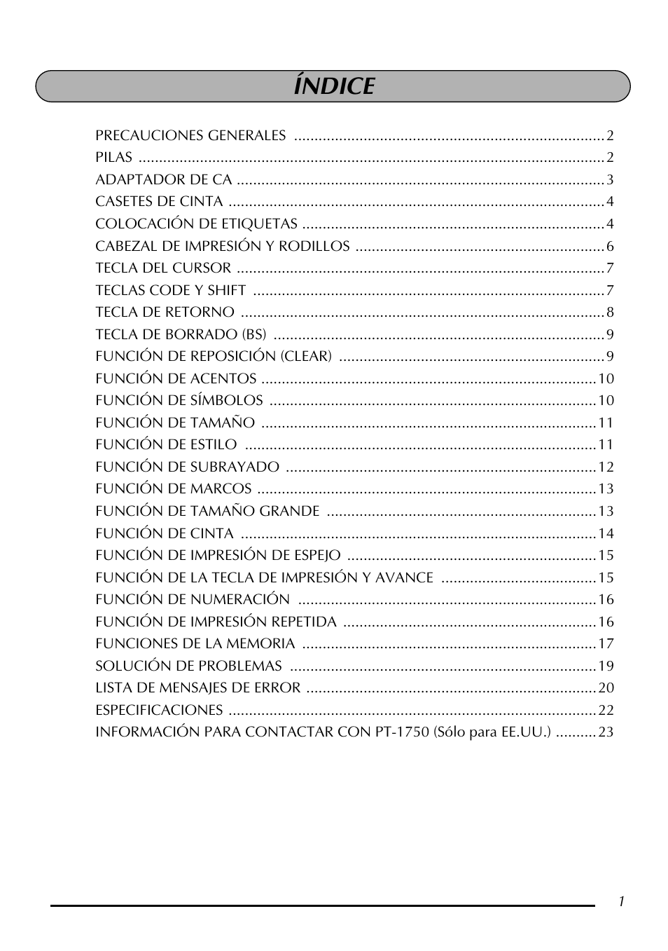 Índice | Brother P-touch PT-1750 User Manual | Page 41 / 68