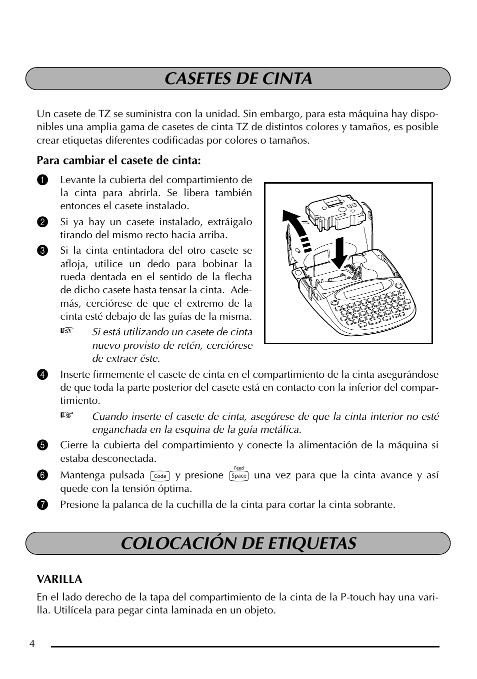 Casetes de cinta colocación de etiquetas | Brother P-touch PT-1750 User Manual | Page 44 / 68