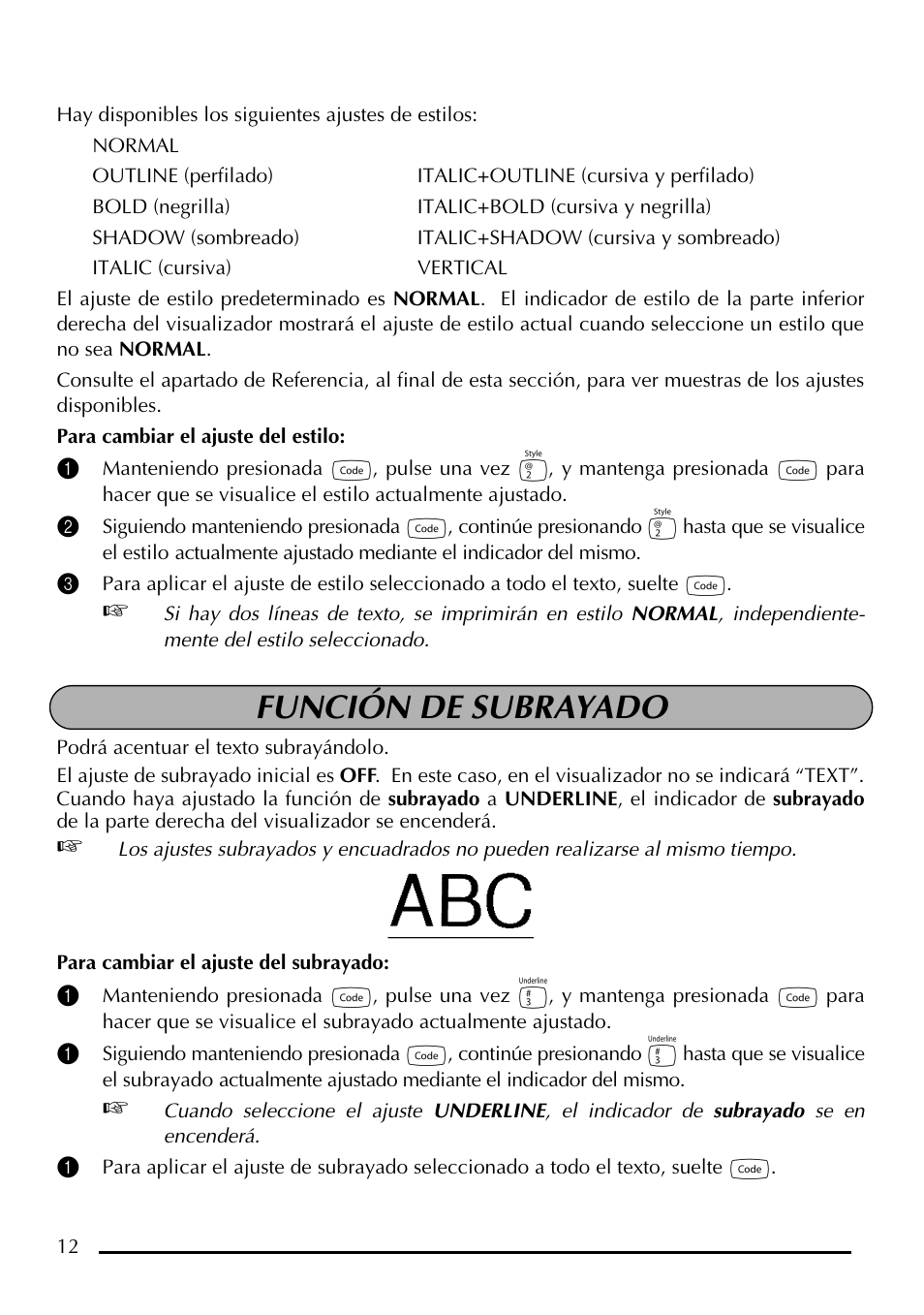 Función de subrayado | Brother P-touch PT-1750 User Manual | Page 52 / 68