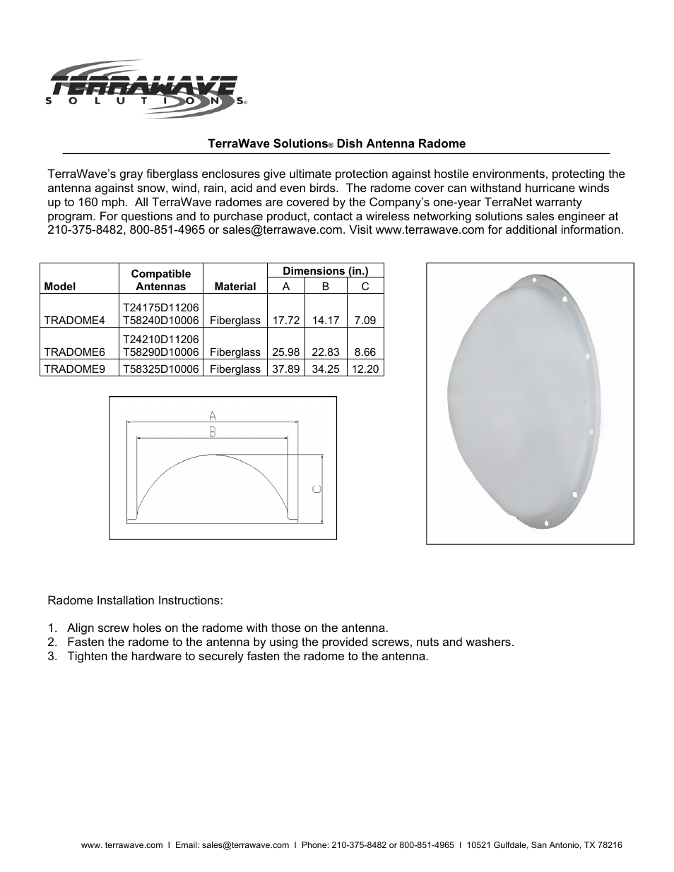 TerraWave TRADOME6 User Manual | 1 page