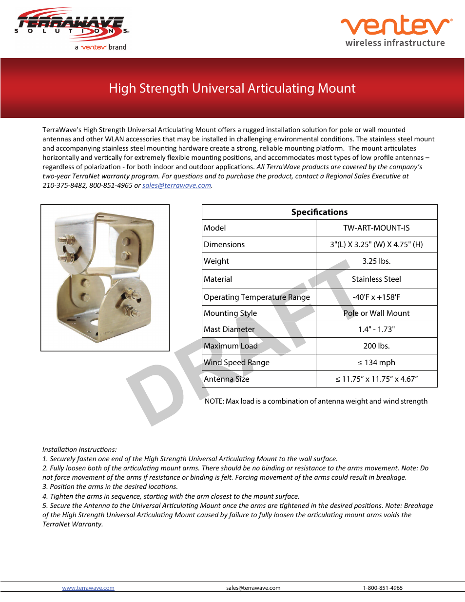 TerraWave TW-ART-MOUNT-IS User Manual | 2 pages