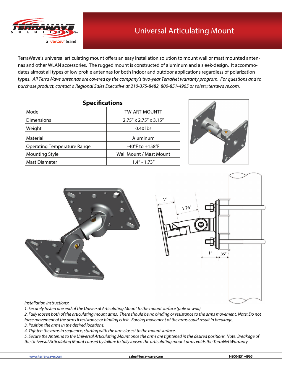 TerraWave TW-ART-MOUNTT User Manual | 2 pages