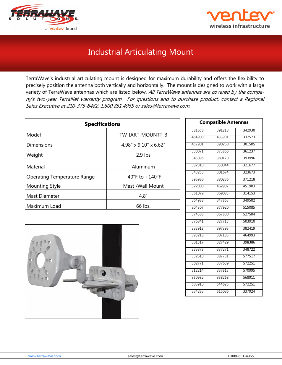 TerraWave TW-IART-MOUNTT User Manual | 2 pages
