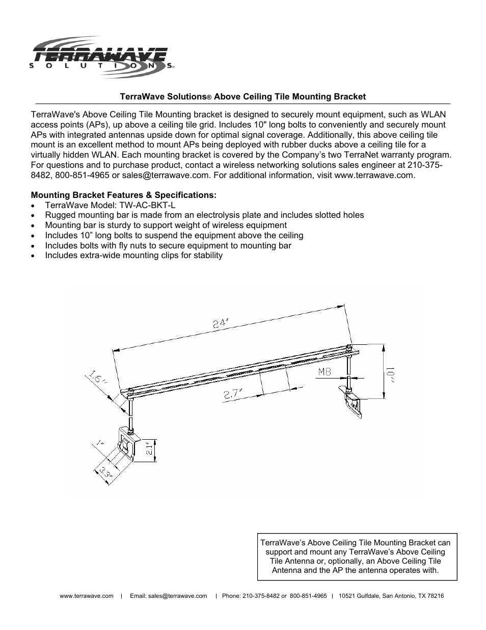 TerraWave TW-AC-BKT-L User Manual | 1 page