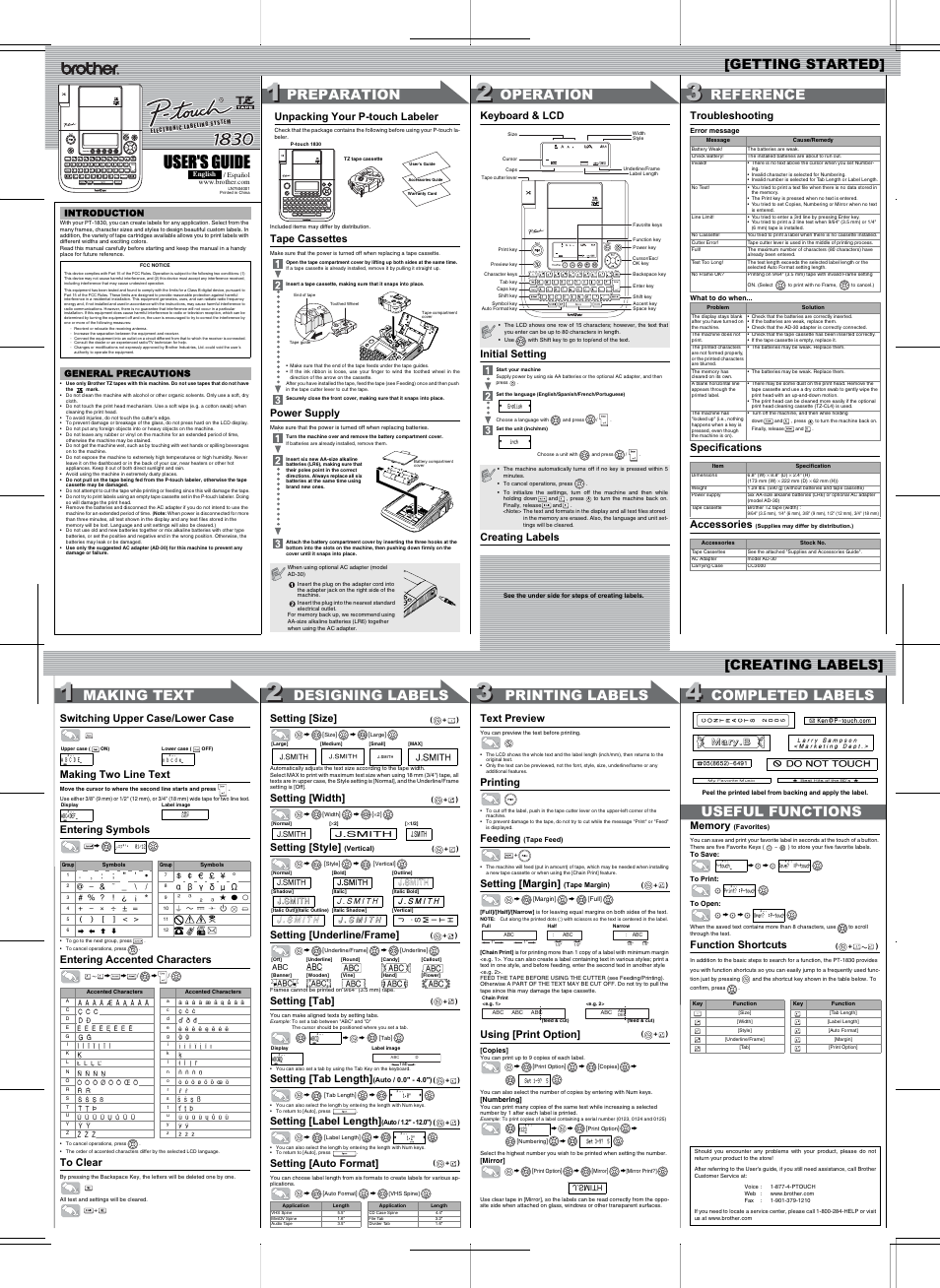 Brother P-TOUCH 1830 User Manual | 1 page