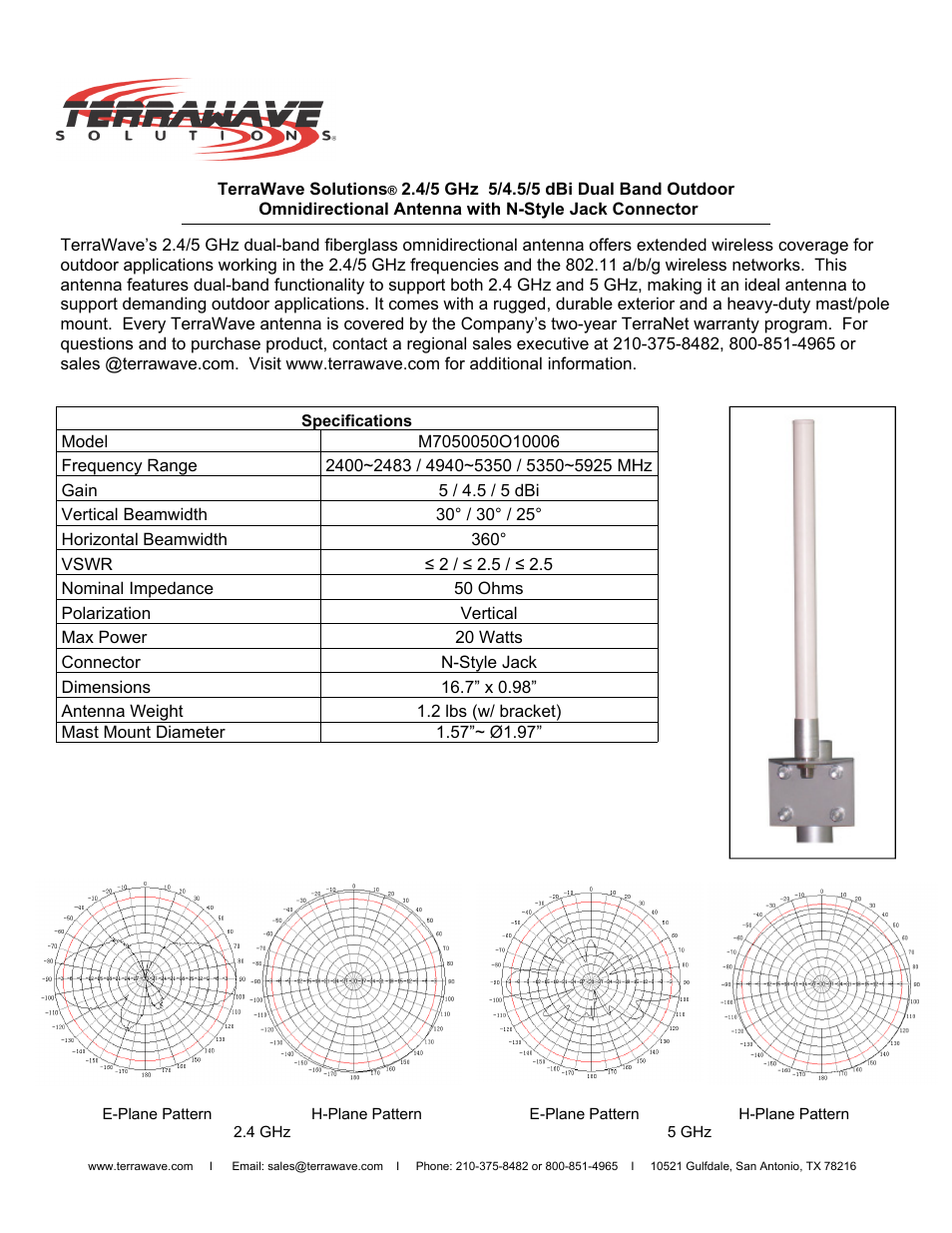 TerraWave M7050050O10006 User Manual | 2 pages