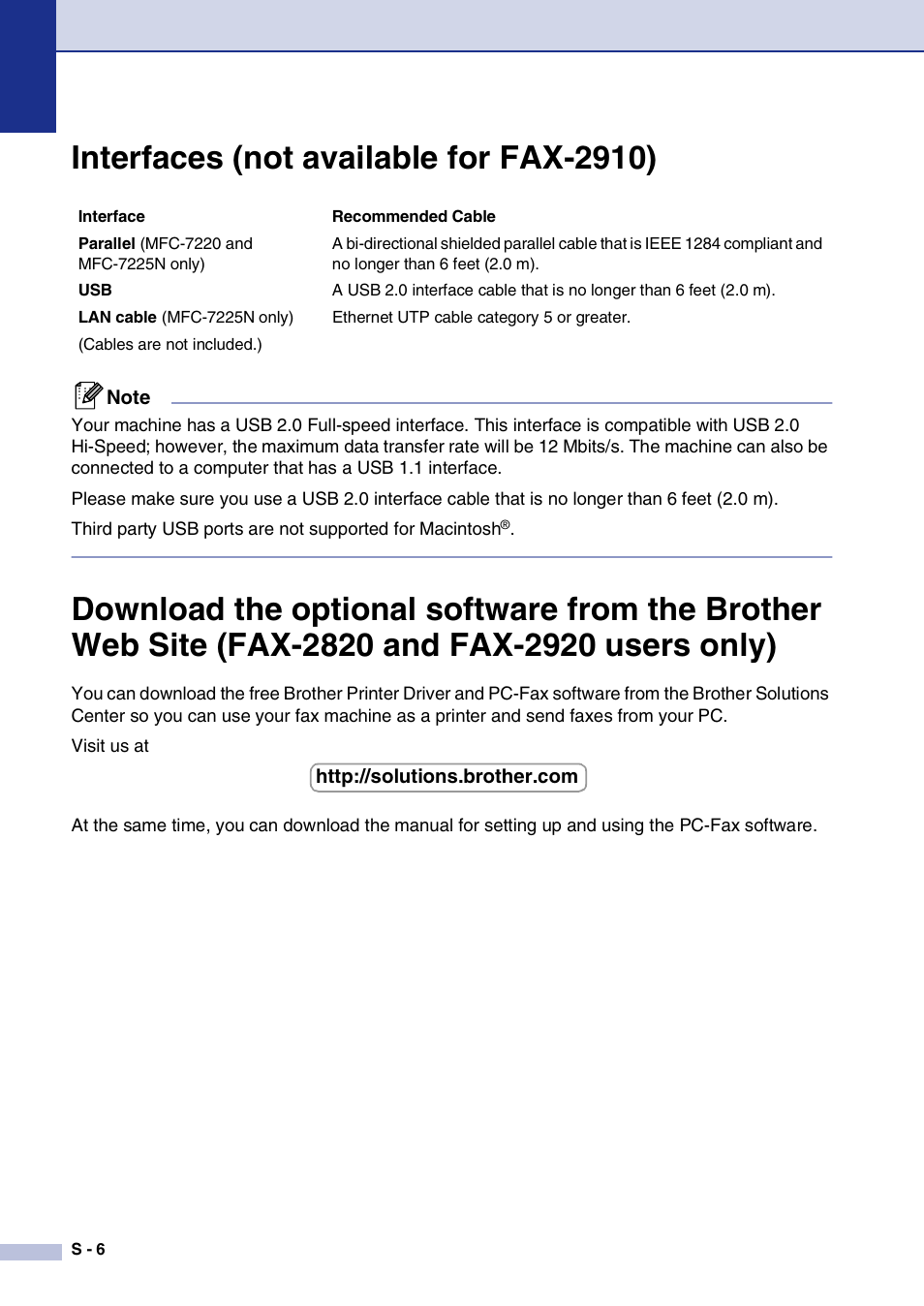 Interfaces (not available for fax-2910) | Brother IntelliFax-2820 User Manual | Page 147 / 159