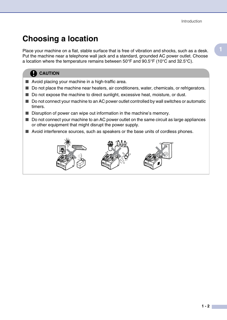 Choosing a location, Choosing a location -2 | Brother IntelliFax-2820 User Manual | Page 20 / 159
